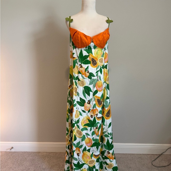 Farm Rio Papaya Salad Scarf Sleeveless Maxi Dress size XL ** MSRP $298 ** - Picture 3 of 7